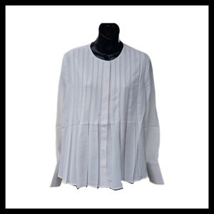 Pleated Long Sleeve Button Down Blouse